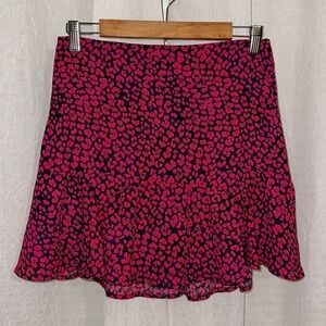 francesca’s M mi ami Godet Pink Animal Print Ruffle Inset Hem Mini Skirt